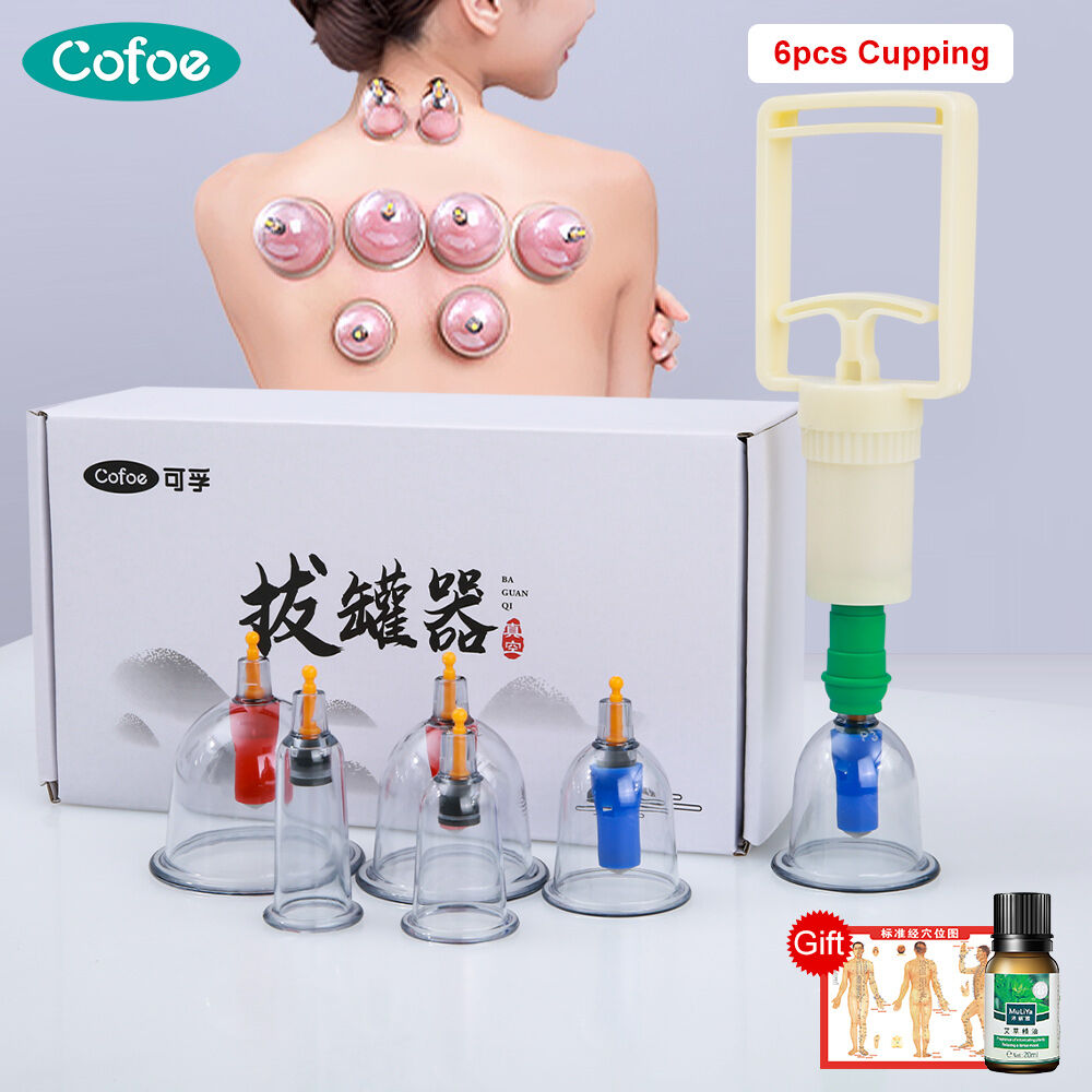 Cofoe 12pcs Vacuum Cupping Therapy Set Body Cup Scraping Massage Body Acupuncture Magnet Acupressure Cup Pumping Suction Kit Cupping Rod Cups Removal Full Sets