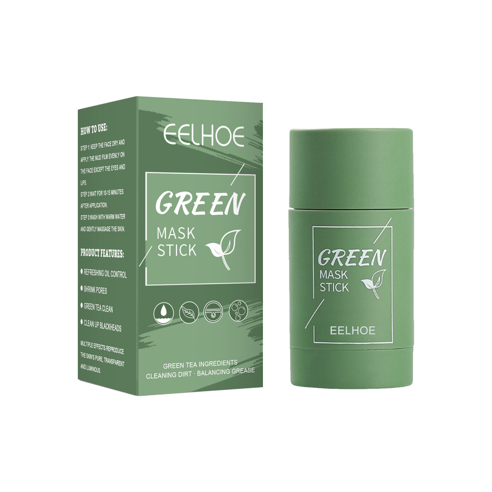 Eelhoe Green Tea Solid Mask Stick Oil Control Deep Cleansing Peeling Mask Clean Up Reduce Blackheads Whitening Smoothing Anti Acne Treatment Reduce Shrink Pores Face Mask Beauty Face Care Mask Green M