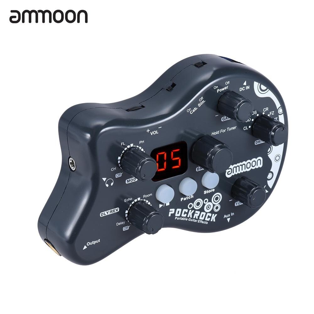 ammoon PockRock Portable Guitar Multi-effects Processor Effect Pedal 15 Effect Types 40 Drum Rhythms Tuning Function with Power Adapter Dark Grey uk plug