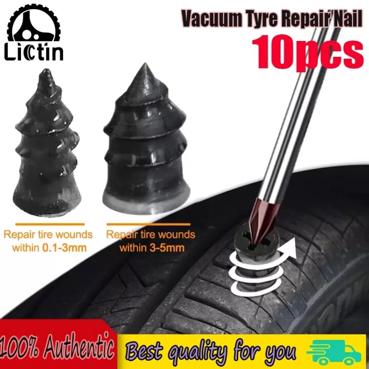 LICTIN 10PCS 5.3*11.7mm Vacuum Tyre Repair Nail Kit for Motorcycle Car Scooter Rubber Tubeless Tire Repair Tool Set Glue Free Repair Tire Film Nail with Box