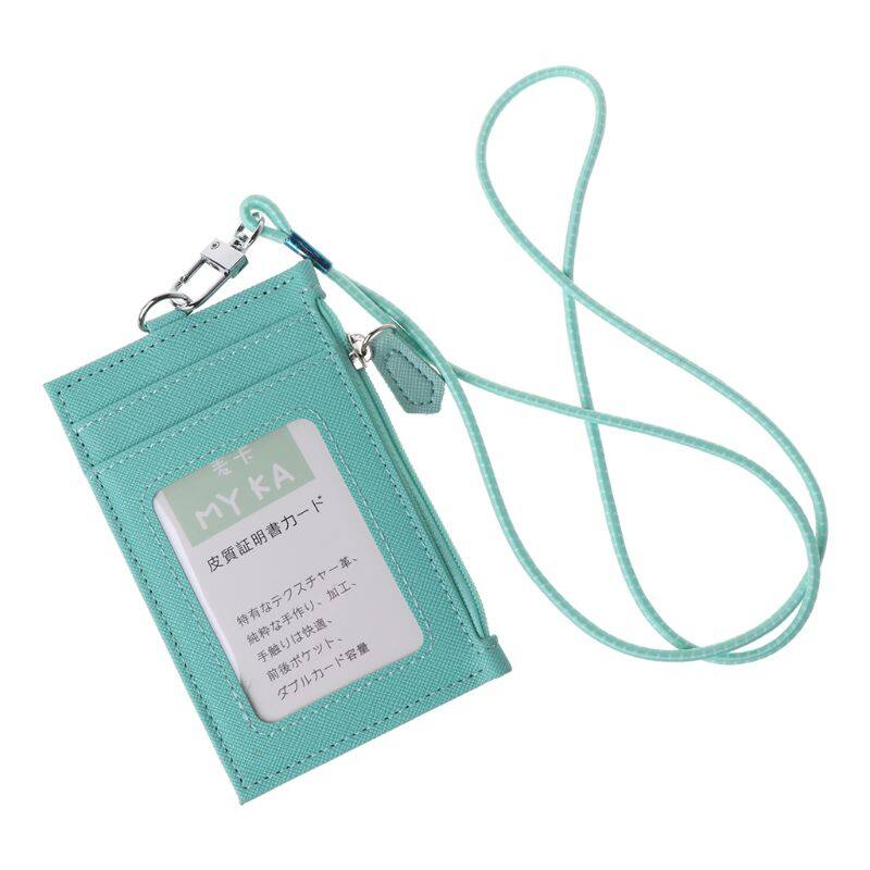 Women Business Card Holder Wallet Men PU Leather ID Cards Holders Case Neck Strap Lanyard Ladies Fashion Mini Slim Wallets