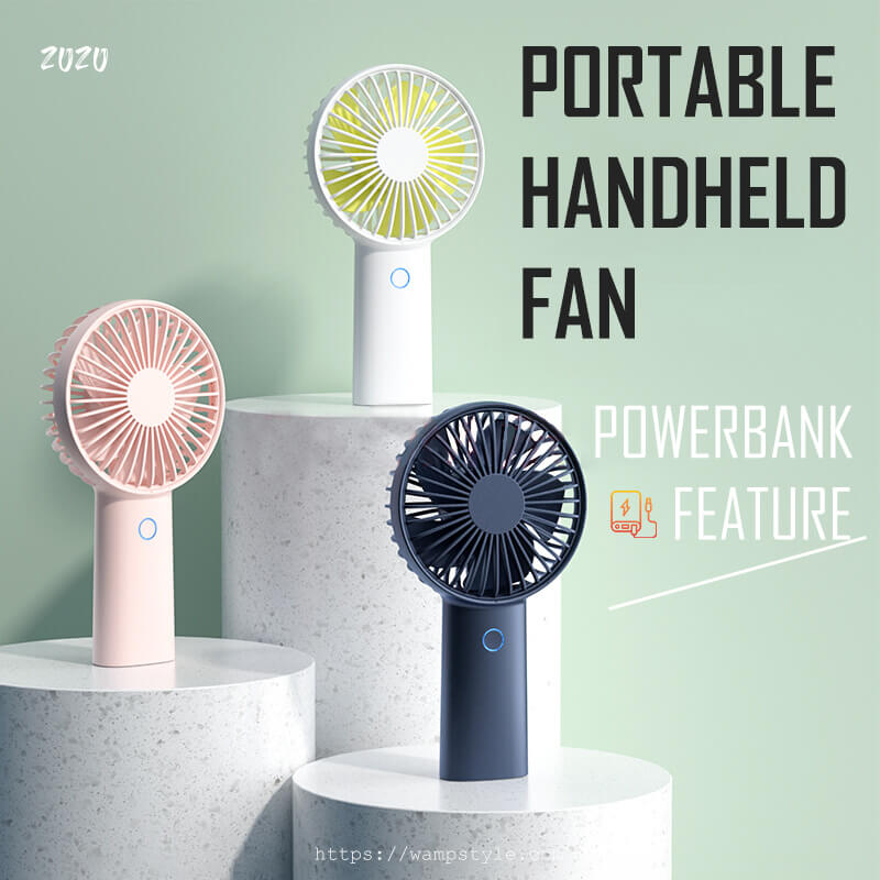 WAMP Portable Handheld Fan 5000mAh Personal Mini USB Rechargeable Desk Table Fans with Powerbank Charge Pal Feature for Outdoor Travel Transit Office Home