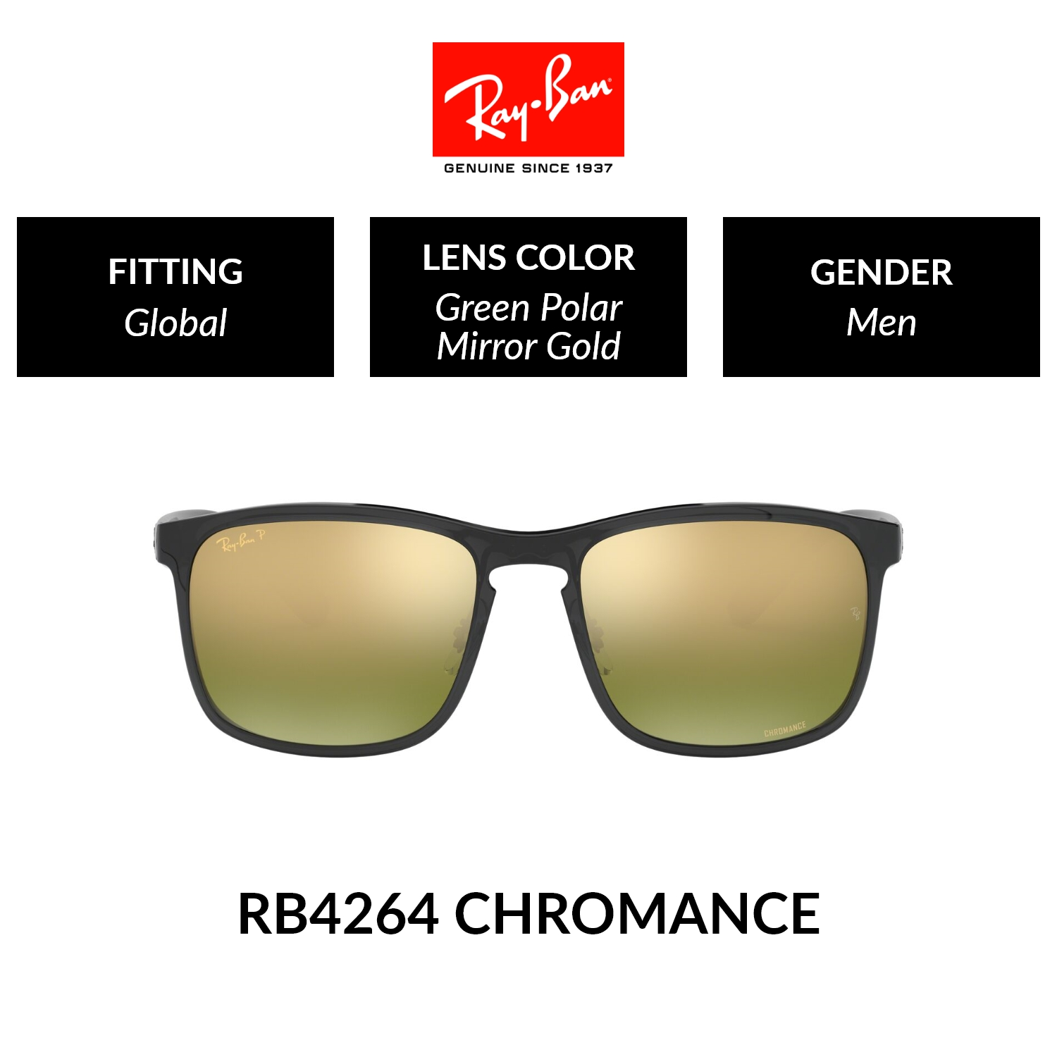 Ray-Ban SQUARE | RB4264 876/6O | Men Global Fitting | POLARIZED Sunglasses | Size 58mm