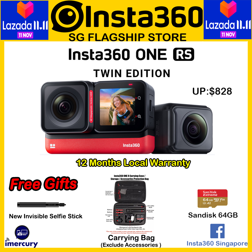 Insta360 One RS Twin Edition Camera FREE Selfie Stick+Sandisk Extreme 64GB SD Card Singapore Seller Ready Stocks
