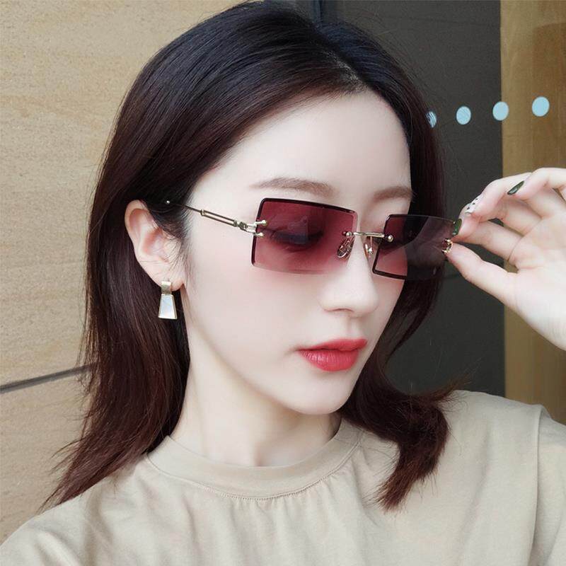 IMPALA QT1802W Fashion Rimless Glasses for Women Korean Style Sunglasses UV Protection HD Lens Metal Frame Sqaure Sun Glasses Cool Style Women's Sunglasses