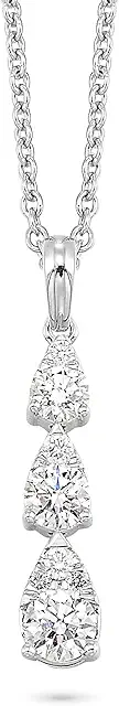 Diamond Delight 2/5 Carat Real Natural Diamond Trilogy Pendant Necklace for Women - 14k White Gold Pendant for Her