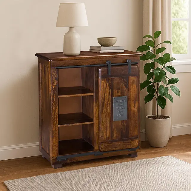 Dun Wood 4 Drawer 1 Door Sideboard, Light Brown, Light Brown