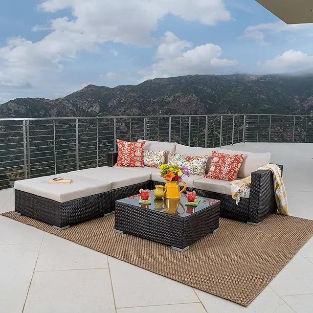 Christopher Knight Home 300506 "Santa CKH Outdoor Sofa Set/Sectional, 33.25" D x 25.50" W x 24.25" H, Multibrown/Beige