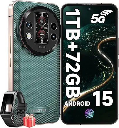 OUKITEL WP200 Pro Android 15 Rugged Phone 5G Unlocked-72GB RAM+1TB ROM Rugged Smartphone with Earphone/SmartWatch,8800mAh(45w) Battery