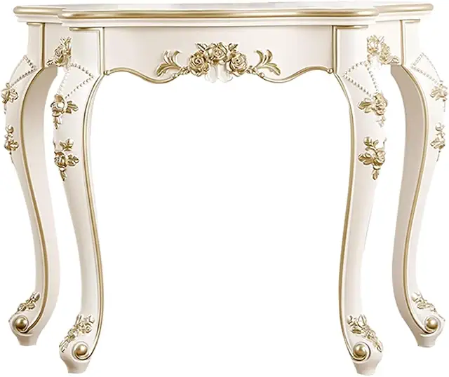 Console Table Vintage Style with Floral Carving,White Entryway Narrow Table Cabriole Legs