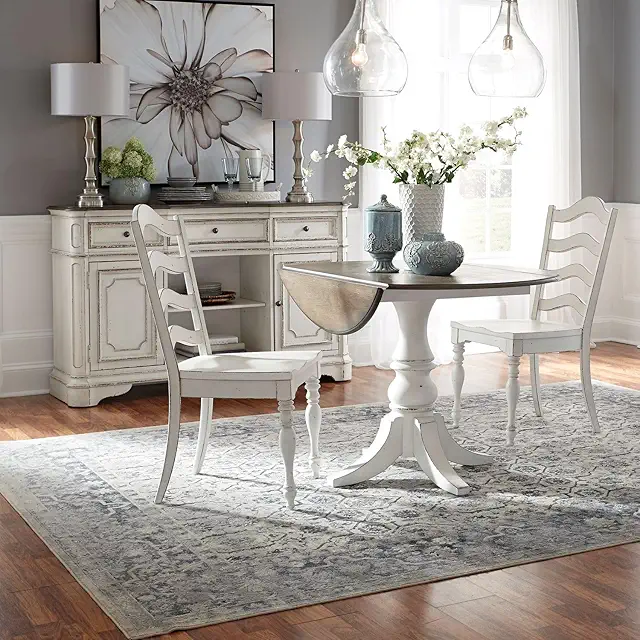 Liberty Furniture Magnolia Manor 3 Piece Drop Leaf Table Dining Room Set with 2 Ladder Back Side Chairs - Antique White